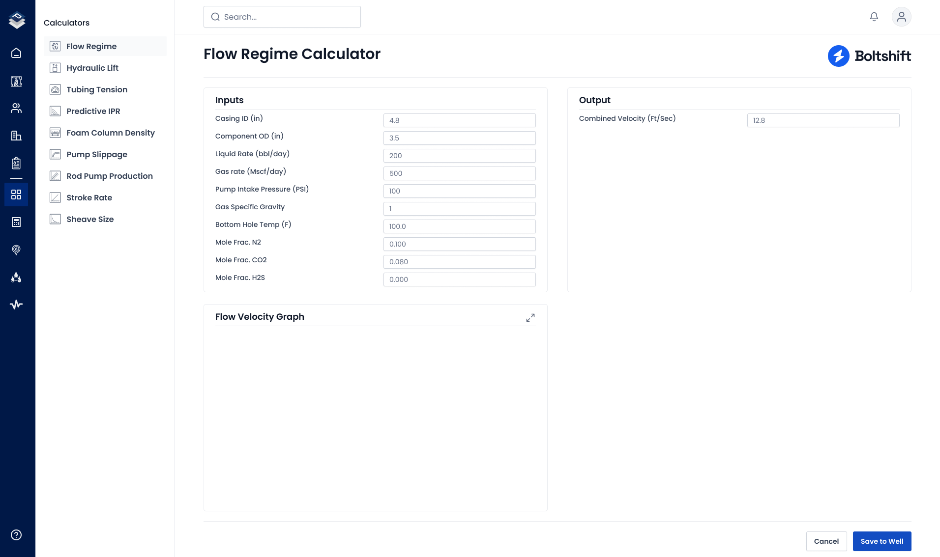 Flow Regime Calculator interface