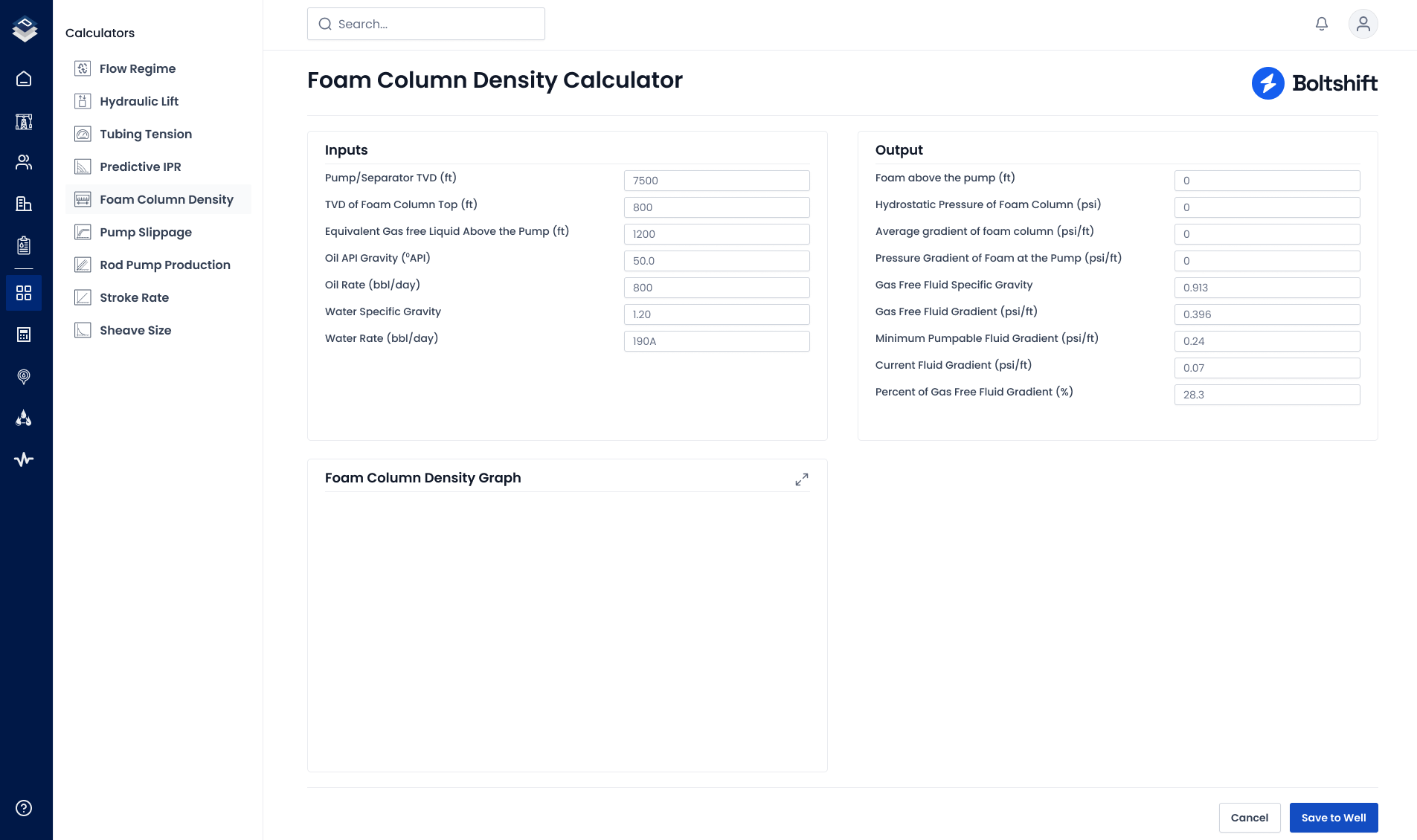 Foam Column Density Calculator interface