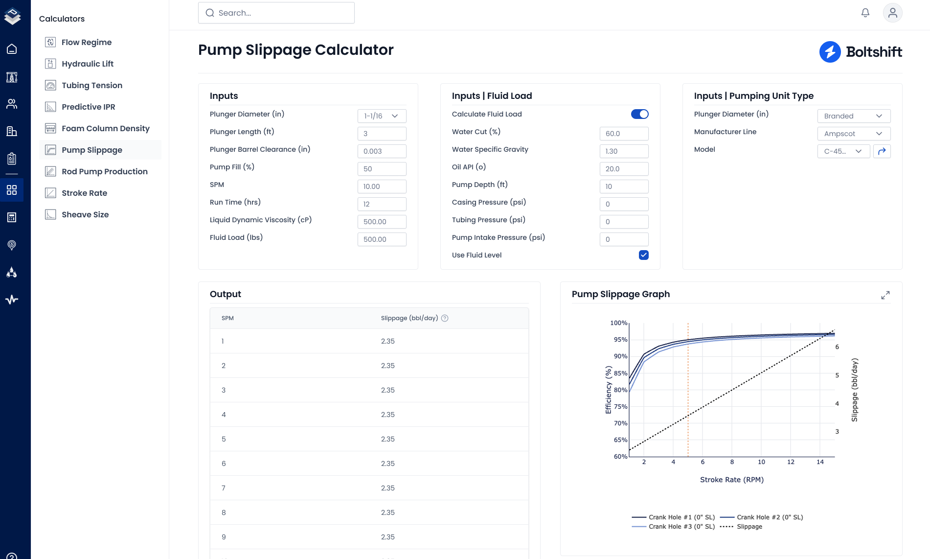 Pump Slippage Calculator interface