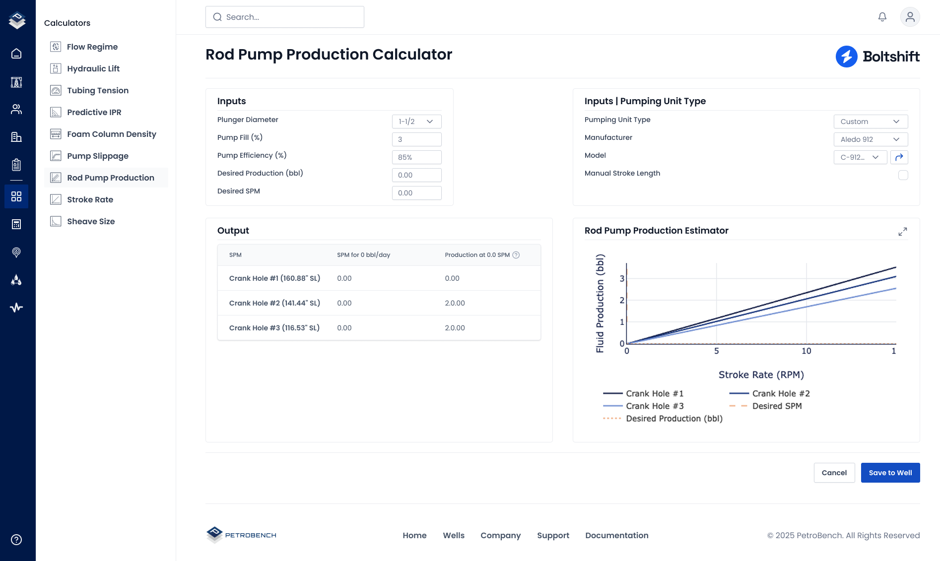 Rod Pump Production Calculator interface