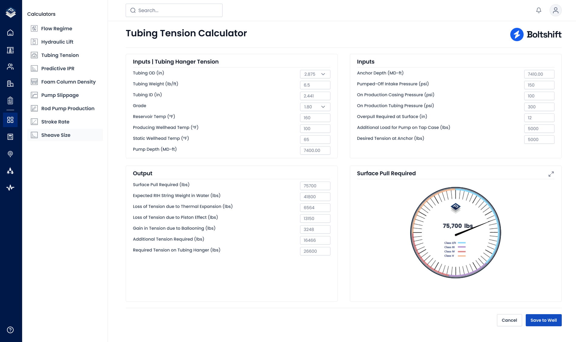 Tubing Tension Calculator interface